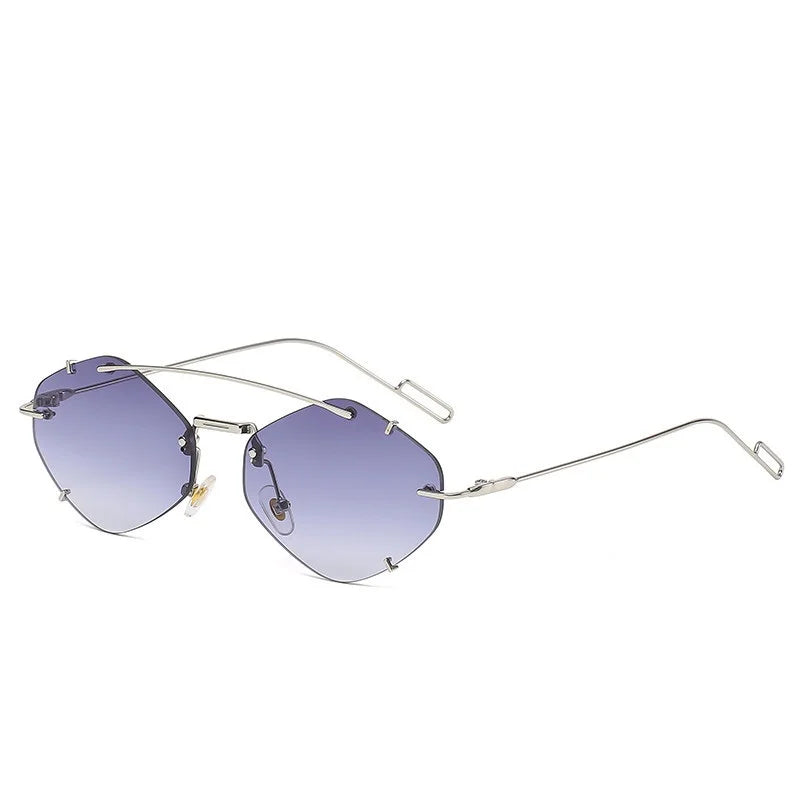 Óculos de sol sem aro diamante quadrado feminino.