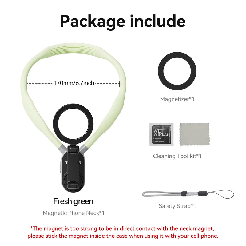 TELESIN Suporte magnético de silicone para pescoço para iPhone, SAMSUNG, HUAWEI, XIAOMI