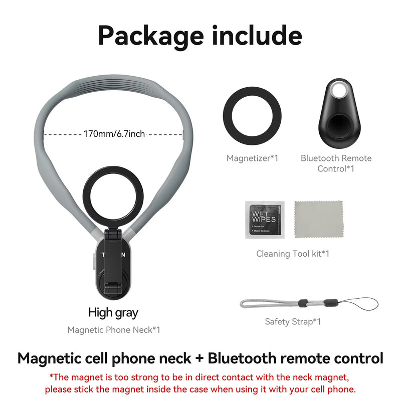 TELESIN Suporte magnético de silicone para pescoço para iPhone, SAMSUNG, HUAWEI, XIAOMI