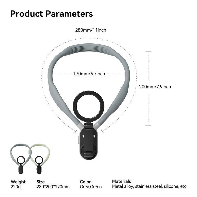 TELESIN Suporte magnético de silicone para pescoço para iPhone, SAMSUNG, HUAWEI, XIAOMI