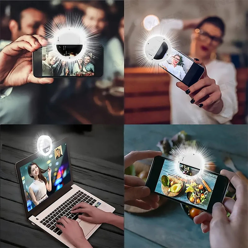 Anel de luz LED com carregamento USB para lente de telefone