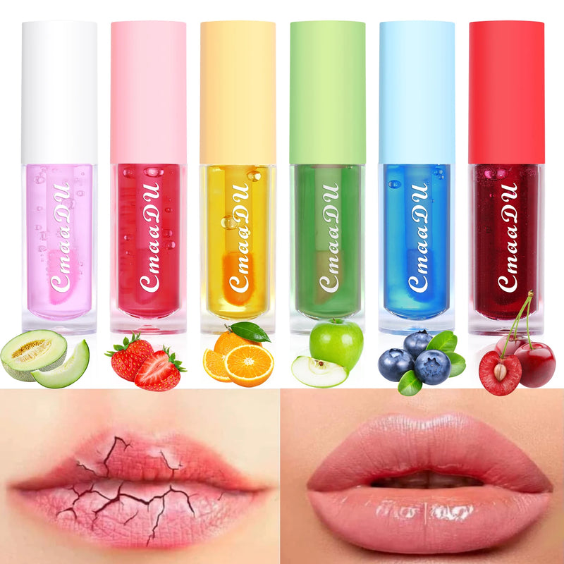 Conjunto de 6 gloss labiais que mudam de cor, hidratante com aroma frutado.