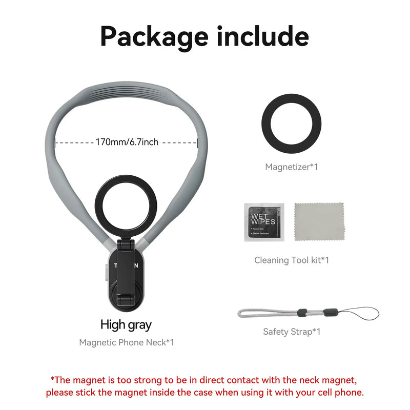 TELESIN Suporte magnético de silicone para pescoço para iPhone, SAMSUNG, HUAWEI, XIAOMI