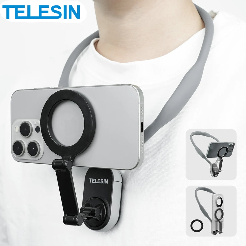 TELESIN Suporte magnético de silicone para pescoço para iPhone, SAMSUNG, HUAWEI, XIAOMI