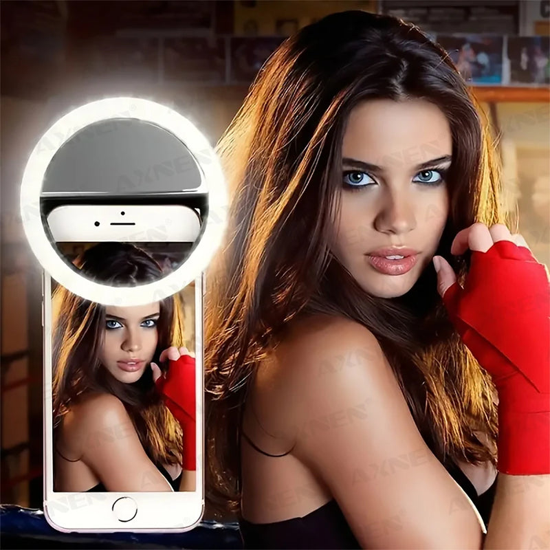 Anel de luz LED com carregamento USB para lente de telefone
