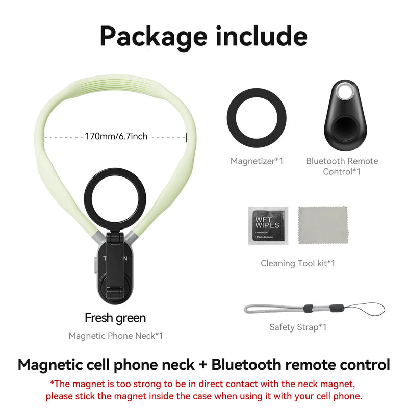 TELESIN Suporte magnético de silicone para pescoço para iPhone, SAMSUNG, HUAWEI, XIAOMI