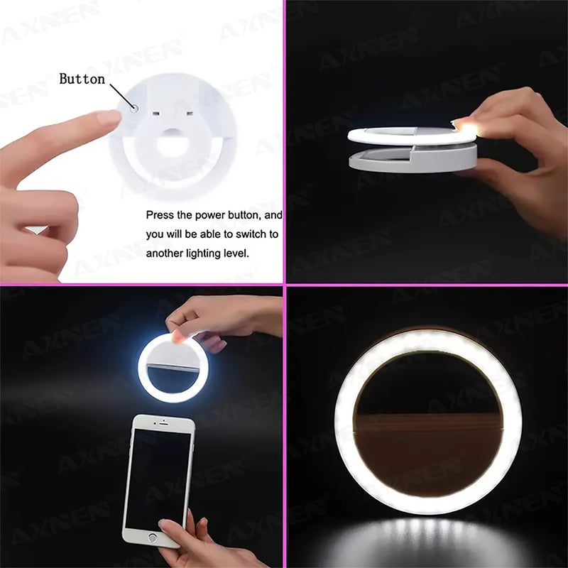 Anel de luz LED com carregamento USB para lente de telefone