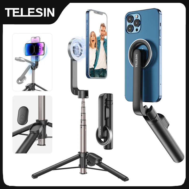TELESIN  Tripé magnético para selfies com controle remoto para celular para iPhone, HUAWEI XIAOMI SAMSUNG