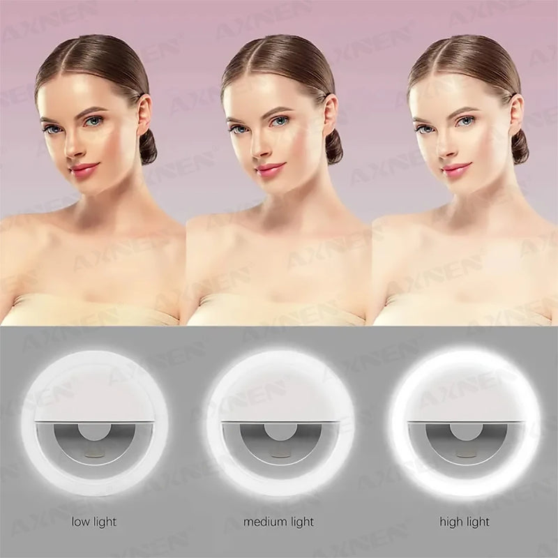 Anel de luz LED com carregamento USB para lente de telefone