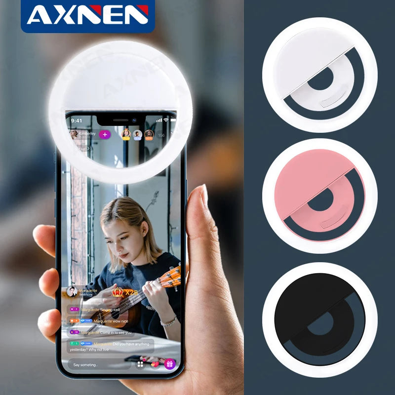 Anel de luz LED com carregamento USB para lente de telefone